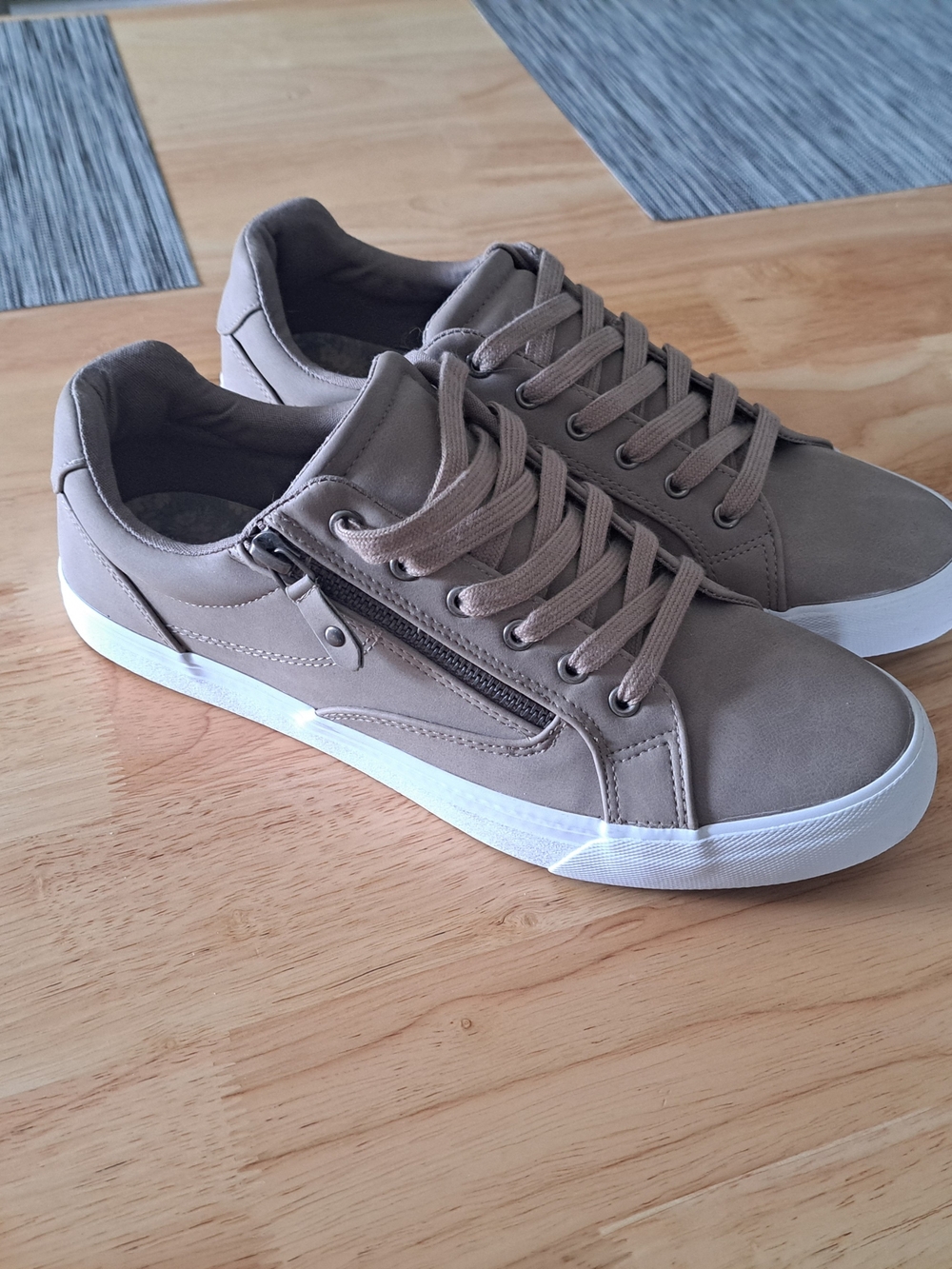 Womens Casual Taupe Sneakers with Side Zip